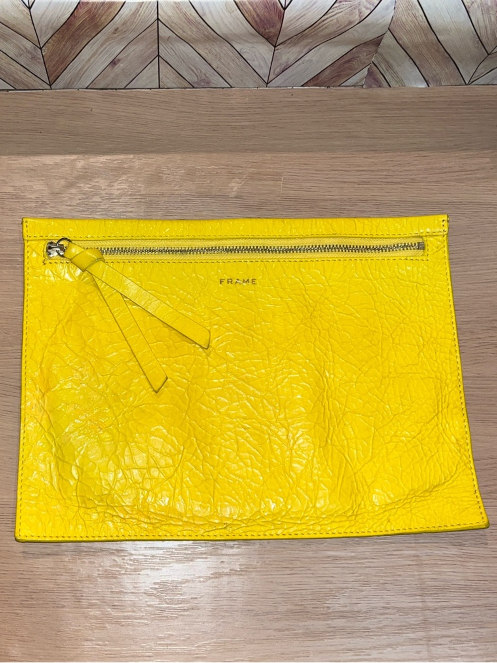 Frame Denim Yellow Leather Zip Clutch handbag accessory